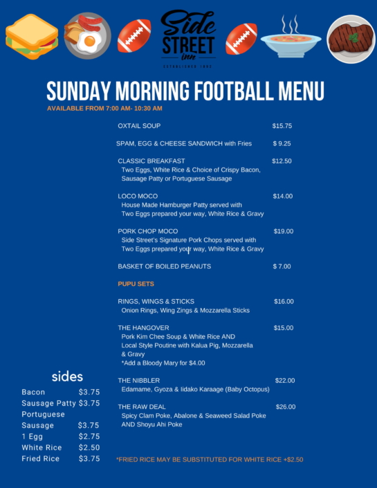 Football Breakfast Menu 20181 Side Street Inn
