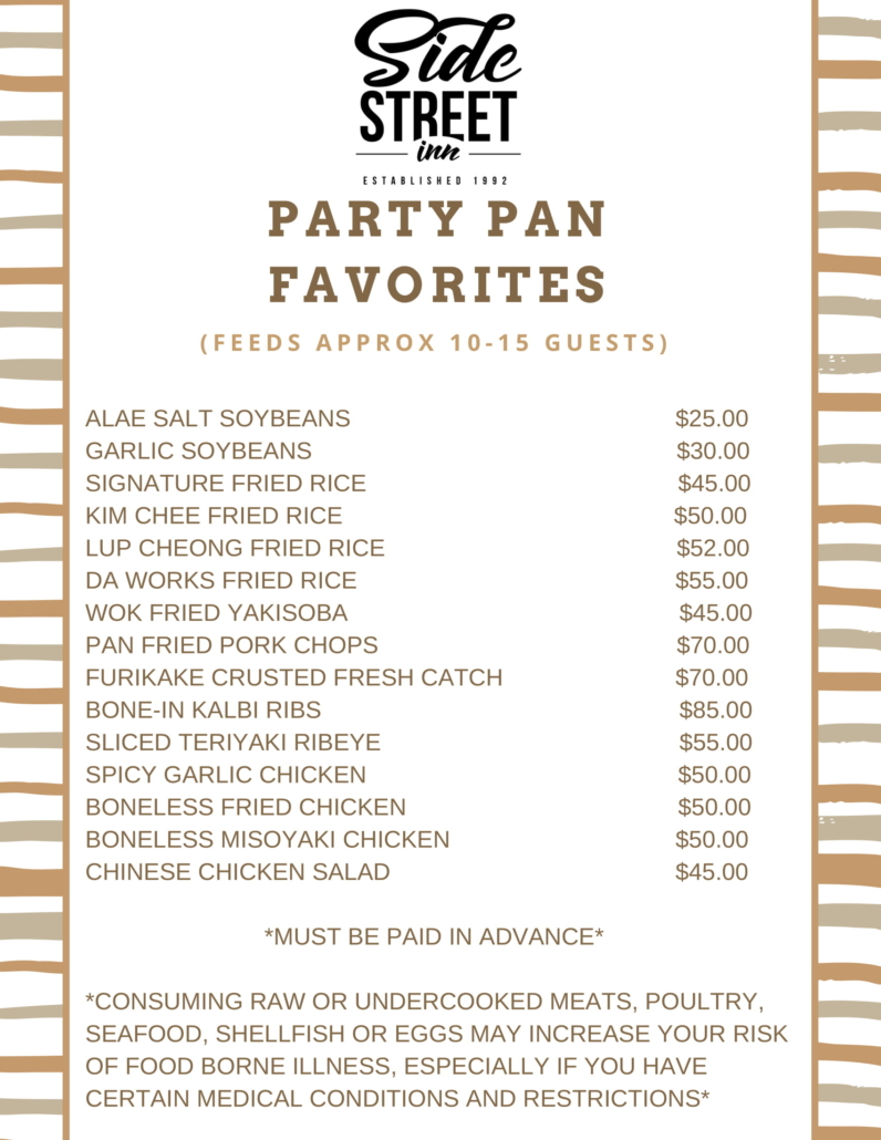 Party Pan Menu Kapahulu1 Side Street Inn